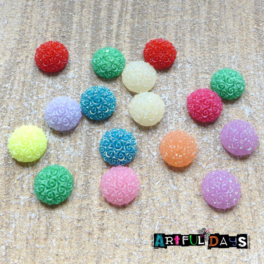 Glittery Embossed  Round Cabochons (CA3003)