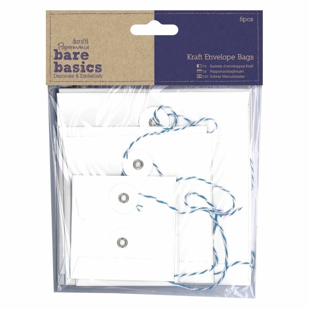 Papermania Bare Basics Kraft Envelope Bags Square White (6pcs) (PMA 174228)