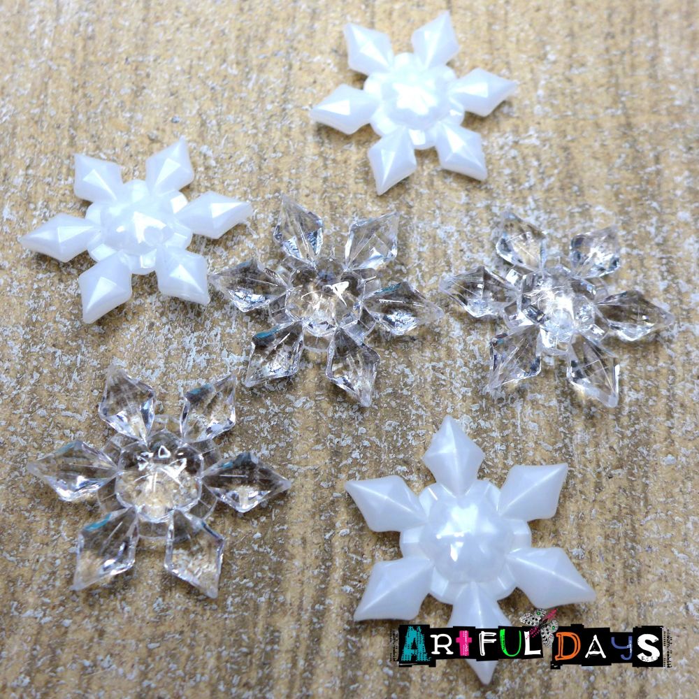 Acrylic Clear & White 3D Snowflakes 