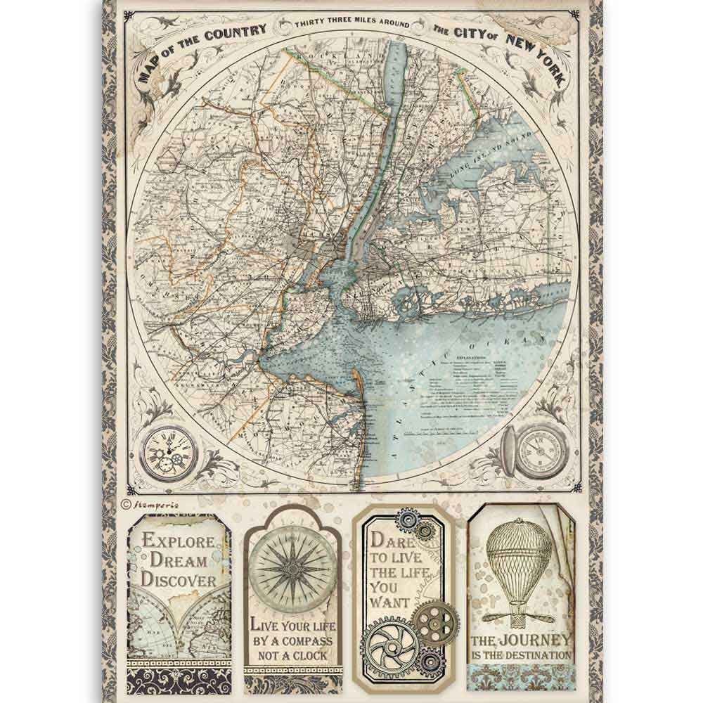 Stamperia Sir Vagabond Map of New York  A4  Rice Paper (DFSA4515)