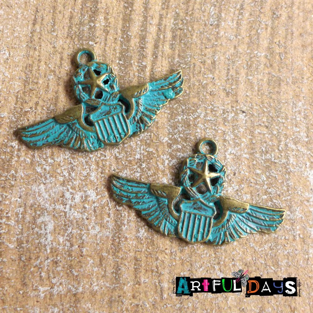 Patina Wing Medal Charms(C048)