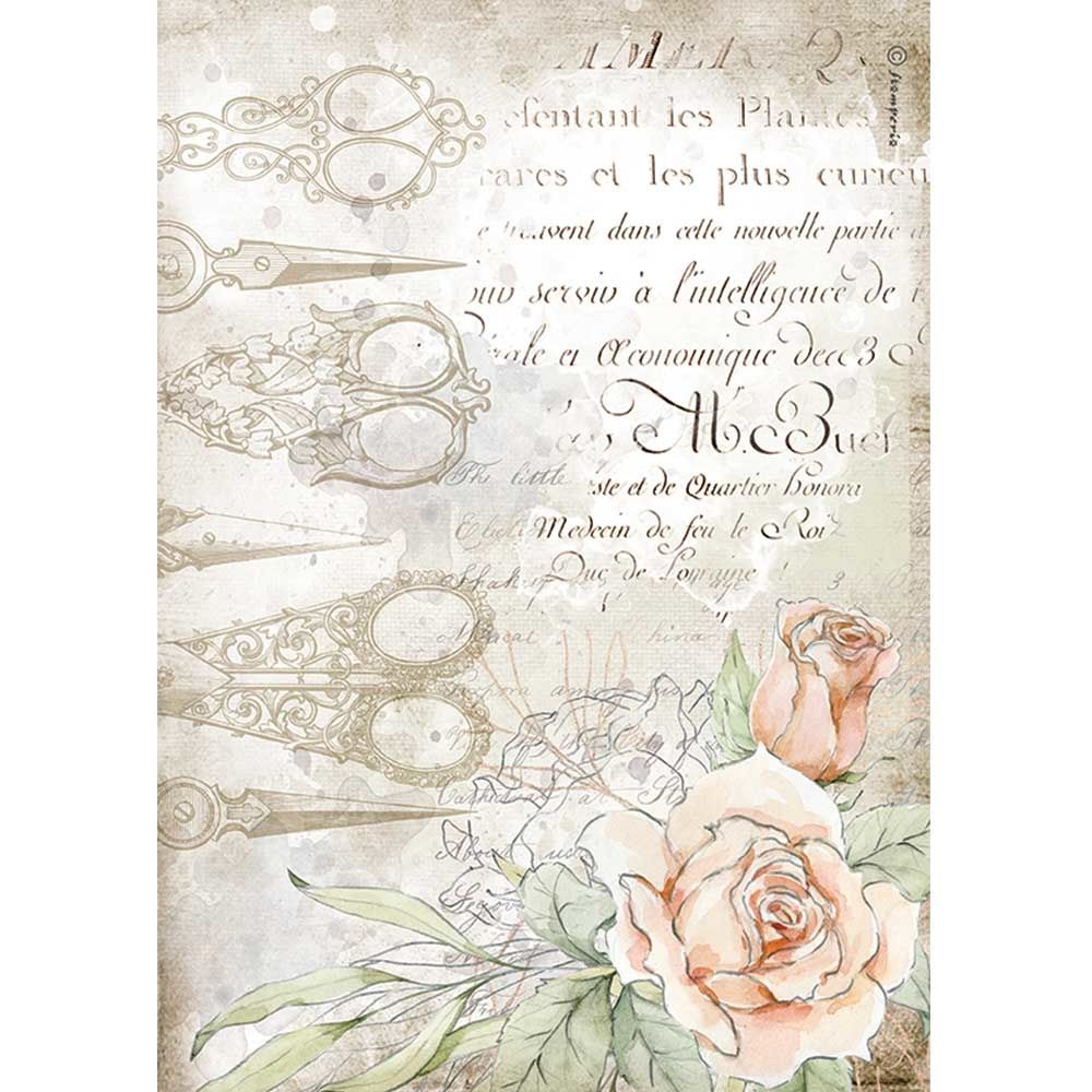 Stamperia Romantic Threads A4  Rice Paper Scissors and Roses (DFSA4565)