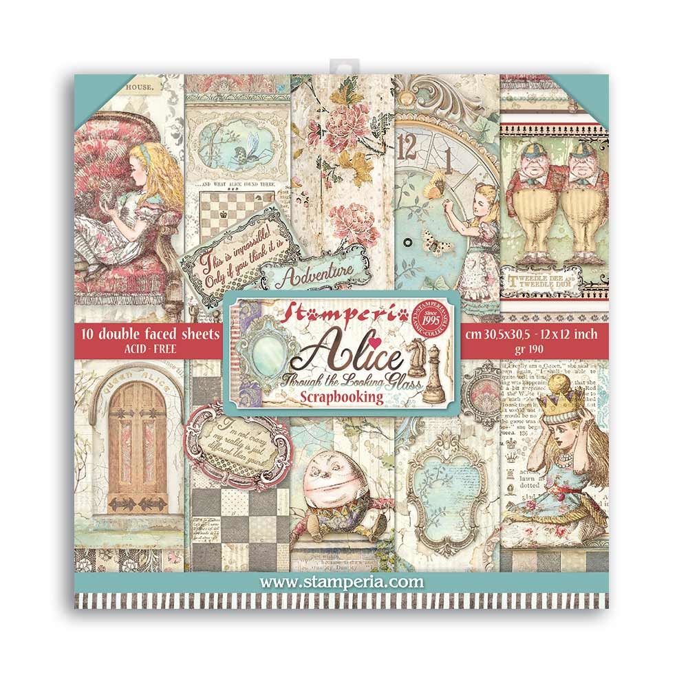 Stamperia Alice Through the Looking Glass 12 x 12" Double sided Scrapbooking Papers (SBBL93)
