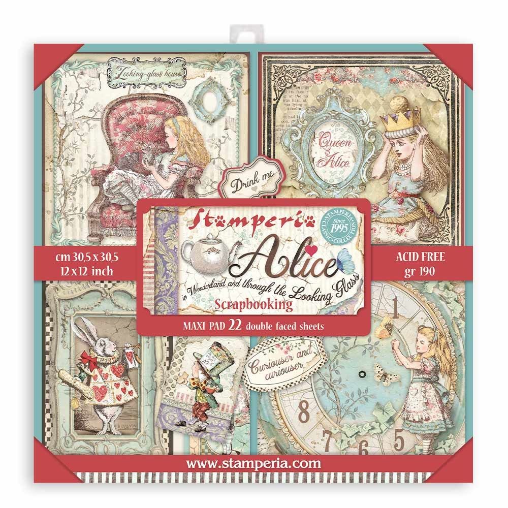 Stamperia Alice Through the Looking Glass 12 x 12" Double sided Scrapbooking Papers Maxi Paper Pack (SBBXL12)