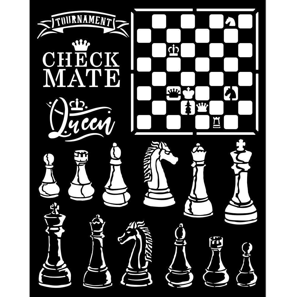 Stamperia Alice Through the Looking Glass Thick Stencil 20x25cm Check Mate (KSTD089)