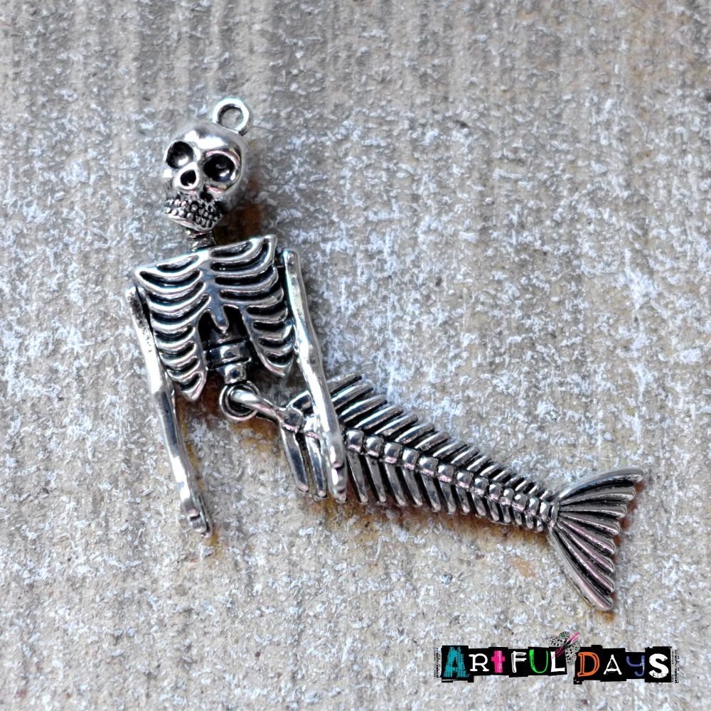 Silver Mermaid Skeleton Charm (C021)