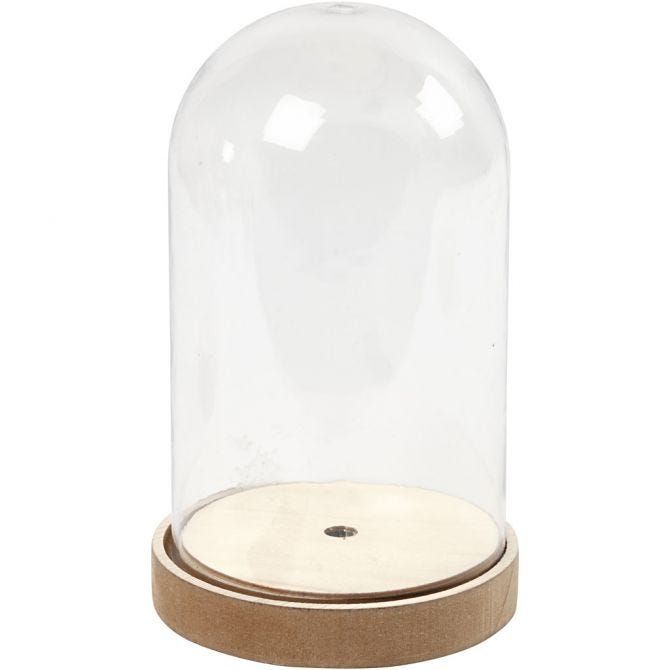Clear Tall Dome Bell on Wooden Stand 