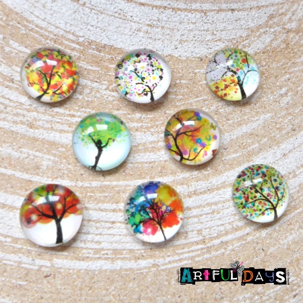 Glass Dome Colourful Tree Cabochons (CA3018)