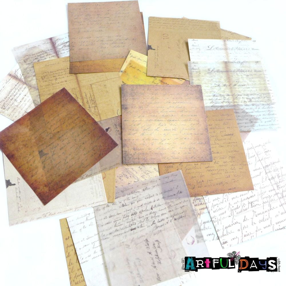 30 Vintage Writing Paper & Vellum Squares (PA035)