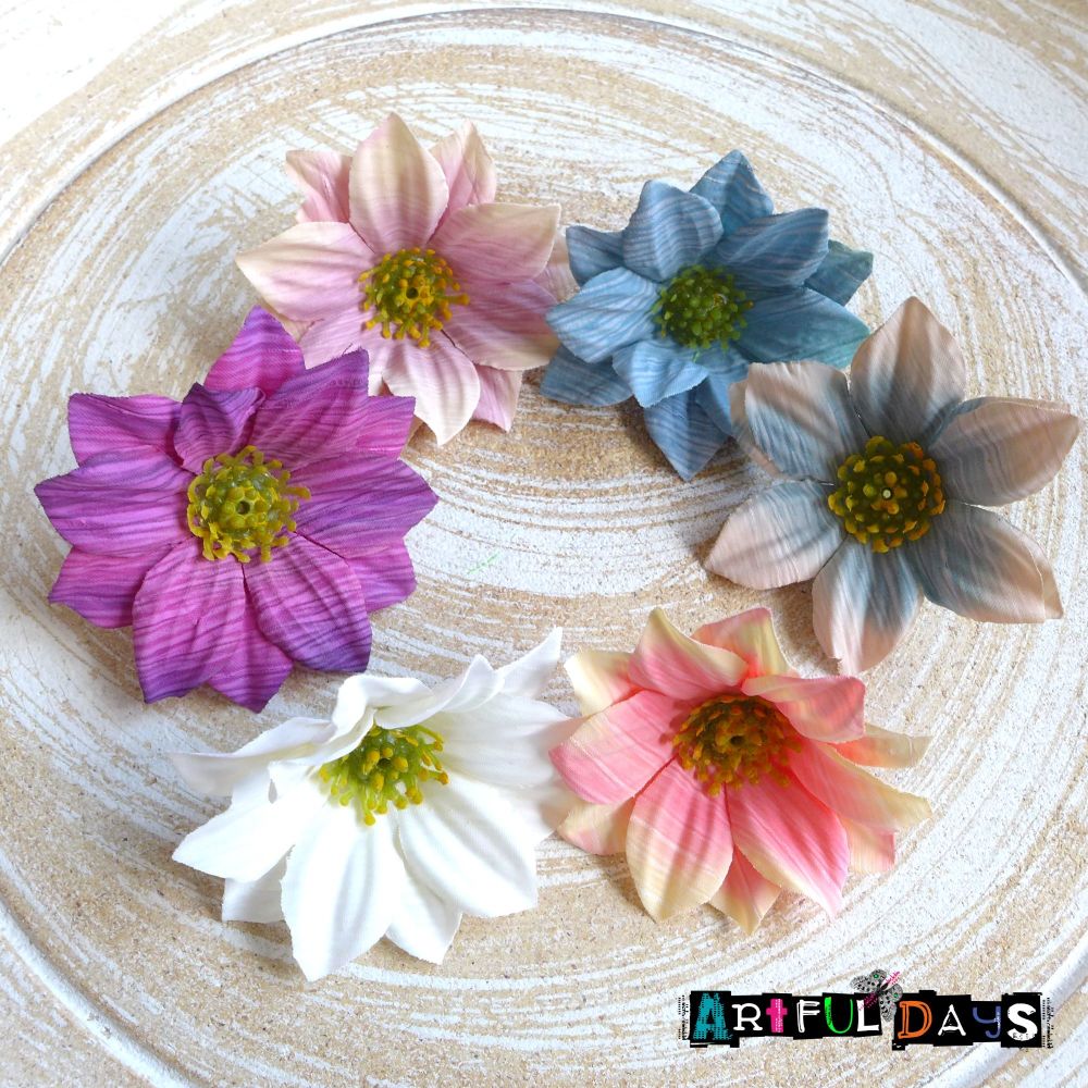 Pack of 6 Mixed Colour Fabric Flower Heads(FF100)