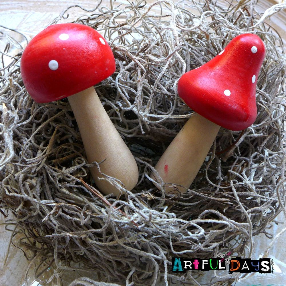 Painted Wooden Mushrooms Toadstools - Large