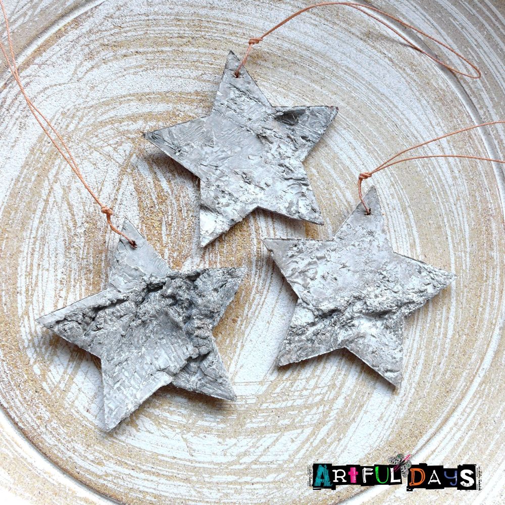 Set of 3 Bark Hanging Stars - for Christmas