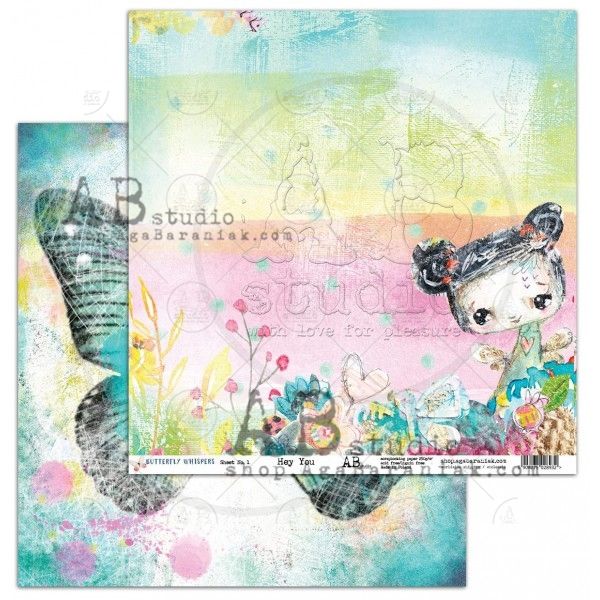By Tandiart "Butterfly Whispers" Scrapbooking Paper 12 x12 "Hey You"- sheet 1