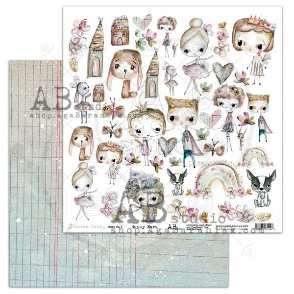 By Tandiart "Cotton Candy" Scrapbooking Paper 12 x12 "Bunny Ears" - sheet 5