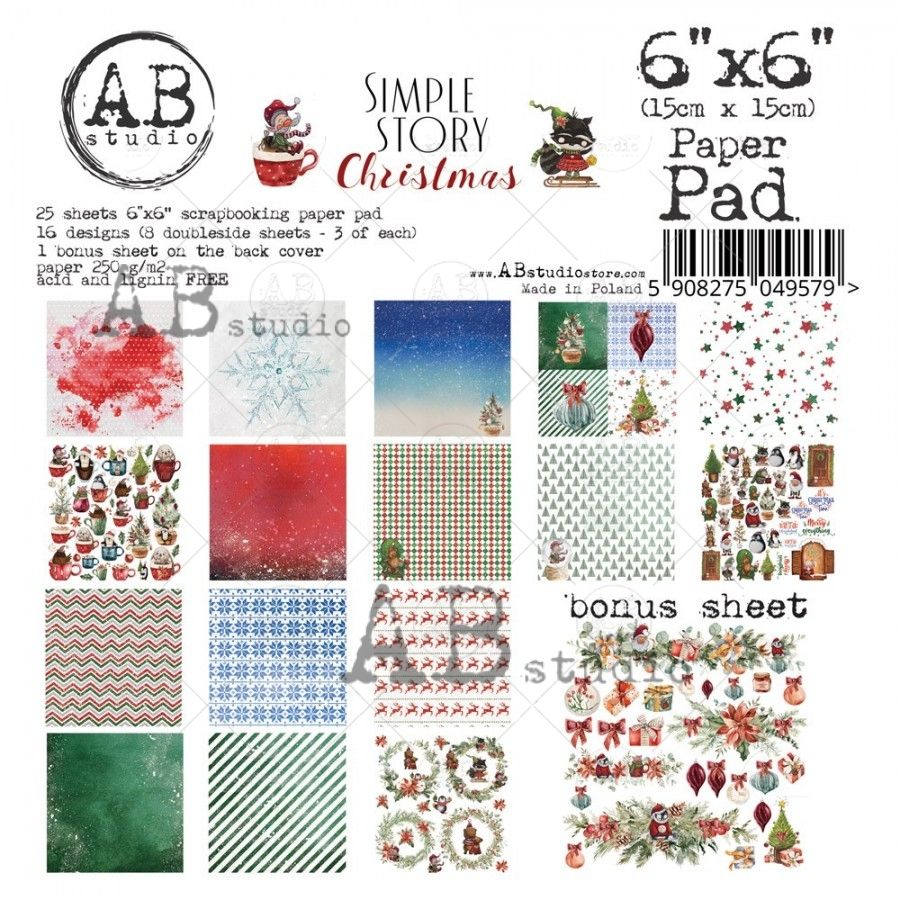 "Simple story Christmas" Scrapbooking Paper 6x6" Pad, 25 Sheets + 1 Bonus Page