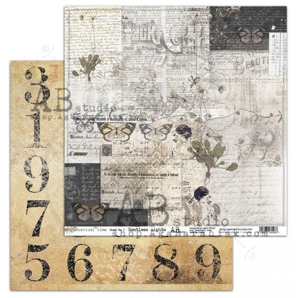 "Rustical time" Scrapbooking Paper 12 x12"- Restless Nights- sheet 7