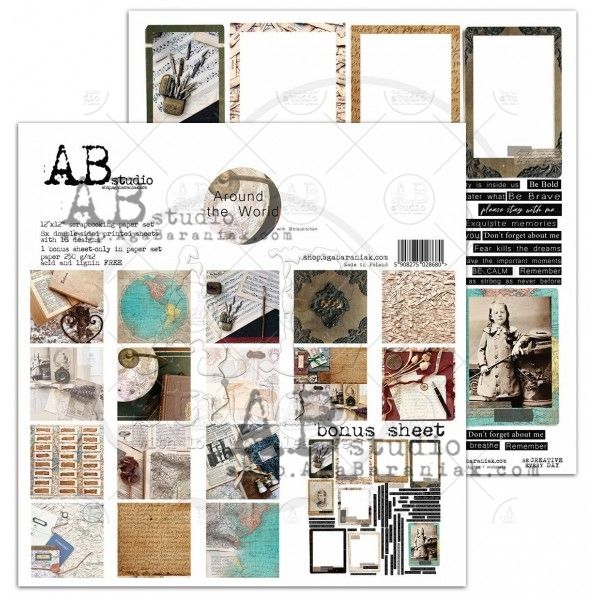 AB Studios In the Past 8 Pgs 12x12 Scrapbook Paper Set - TH Decor