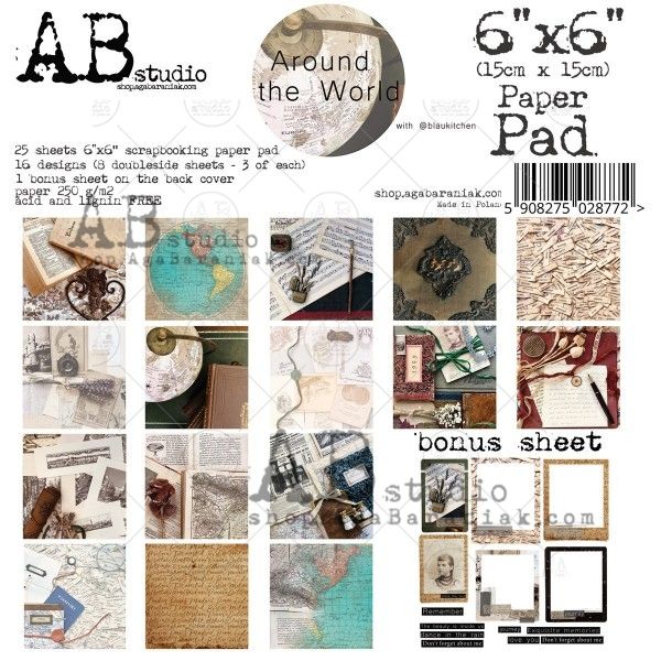 "Around the world" Scrapbooking Paper 6x6" Pad, 25 Sheets + 1 Bonus Page