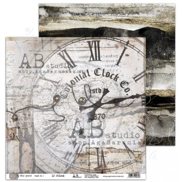 "In the past" Scrapbooking Paper 12 x12" sheet 1 12 O'Clock