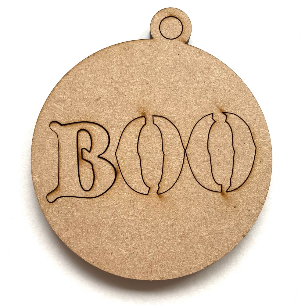 MDF Halloween Bauble - BOO - 10cm & 5mm thick