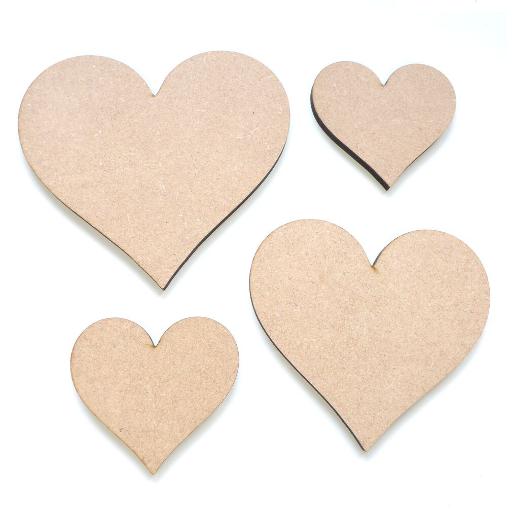 Pack of 4 Thick MDF Hearts - 3 Sizes