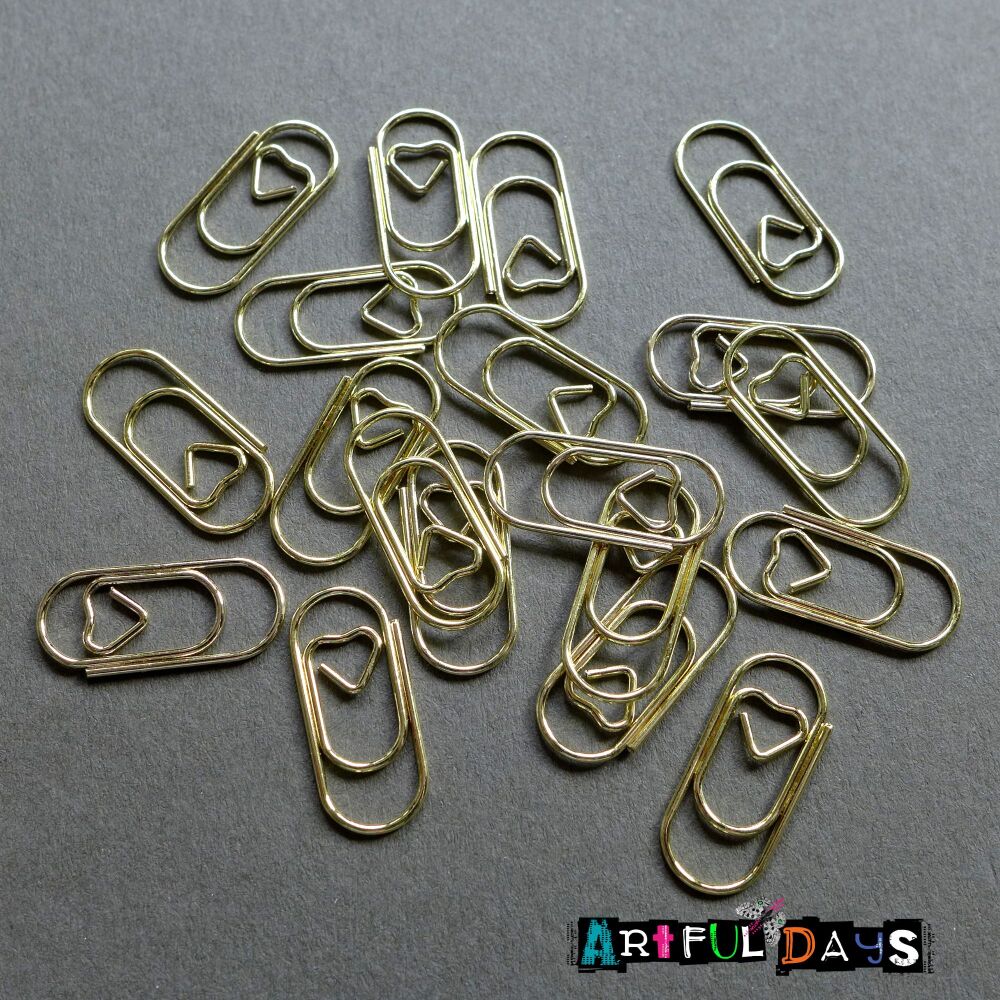Gold Hearts Paperclips 20pcs (C093)