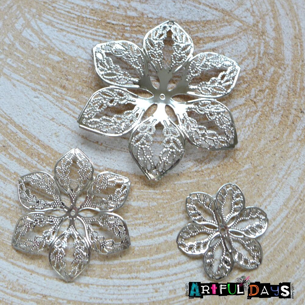 3 Size Silver Flower Filigrees (C128)