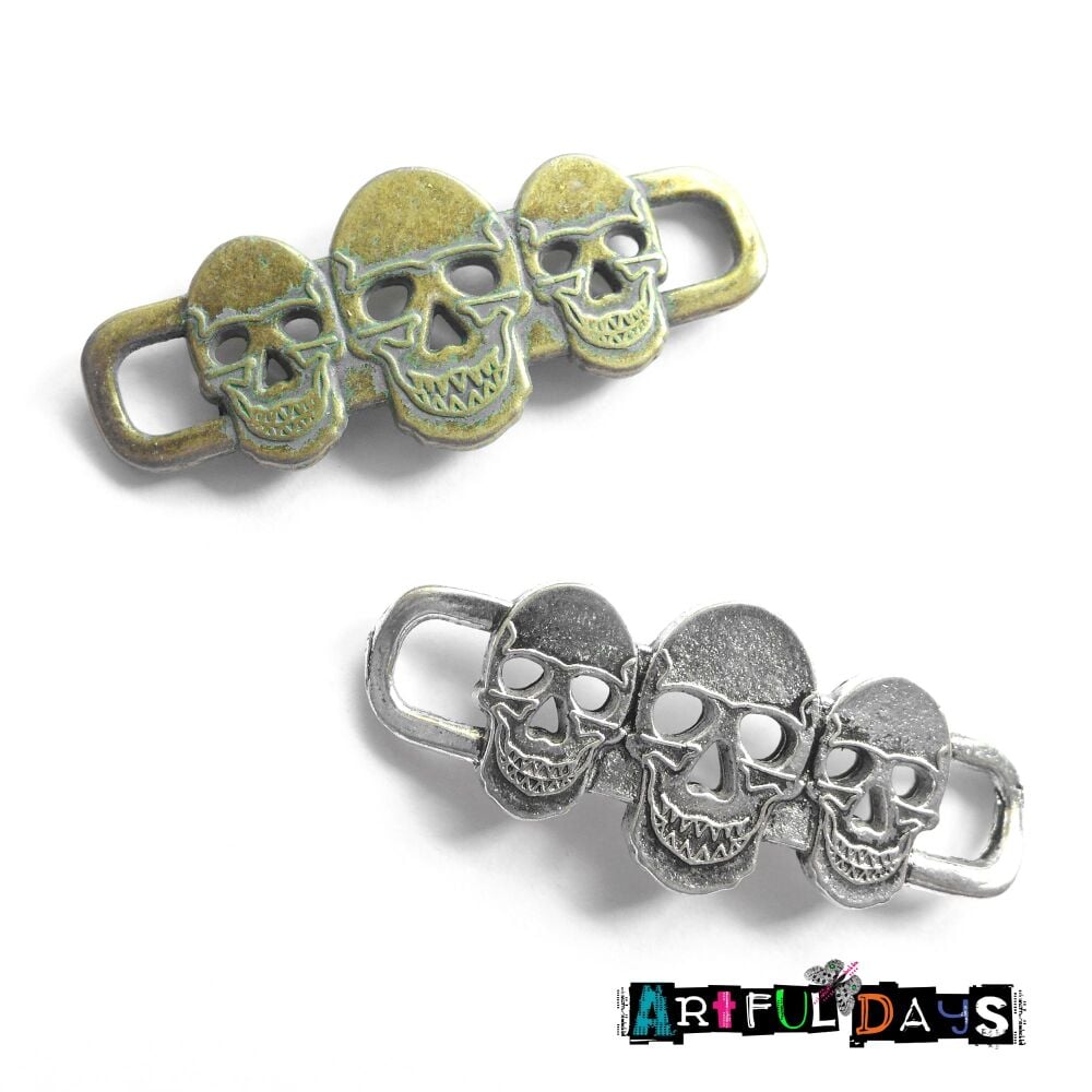 Silver & Patina Skull Ribbon Slider (C024)