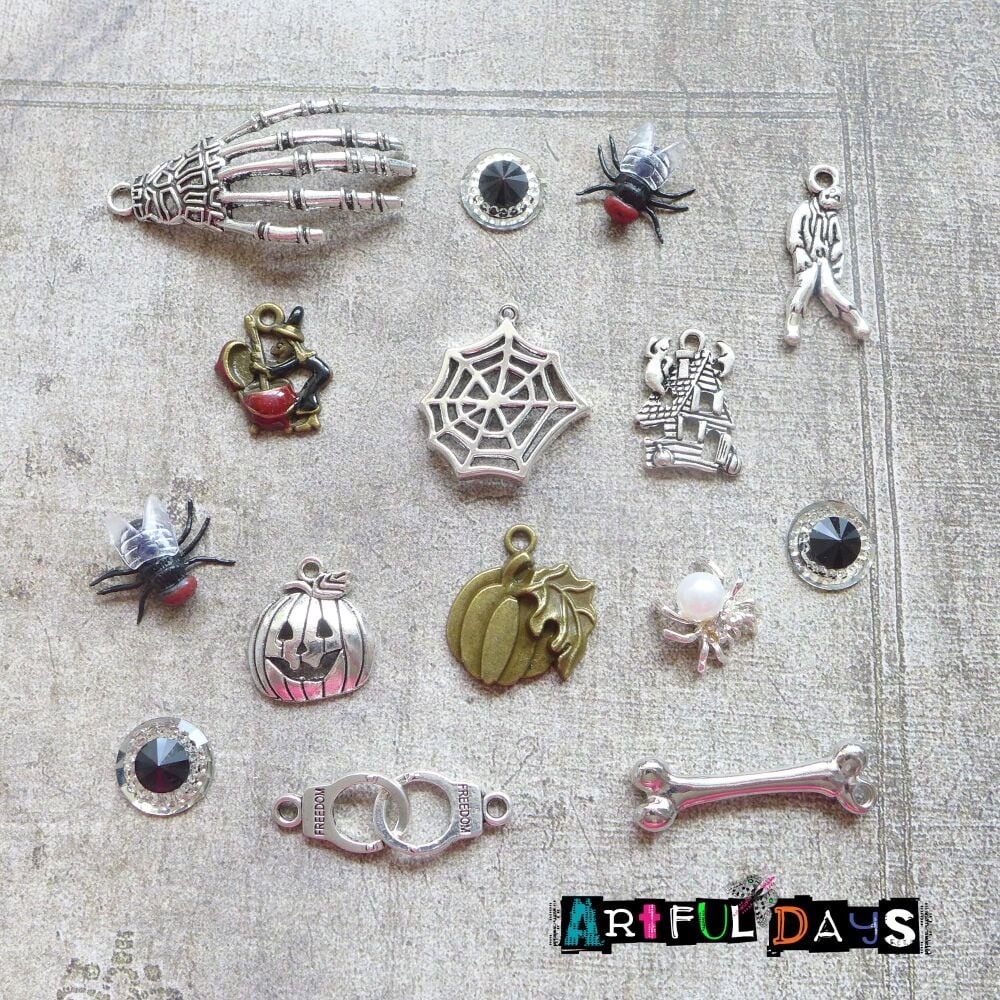 Frightful Halloween Mix - 16 Spooky Silver Charms