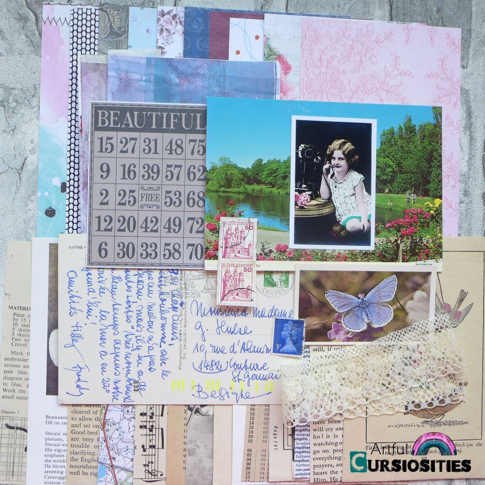 Ephemera - Mixed Paper Bundle Pink & Blue Hue (AC224)