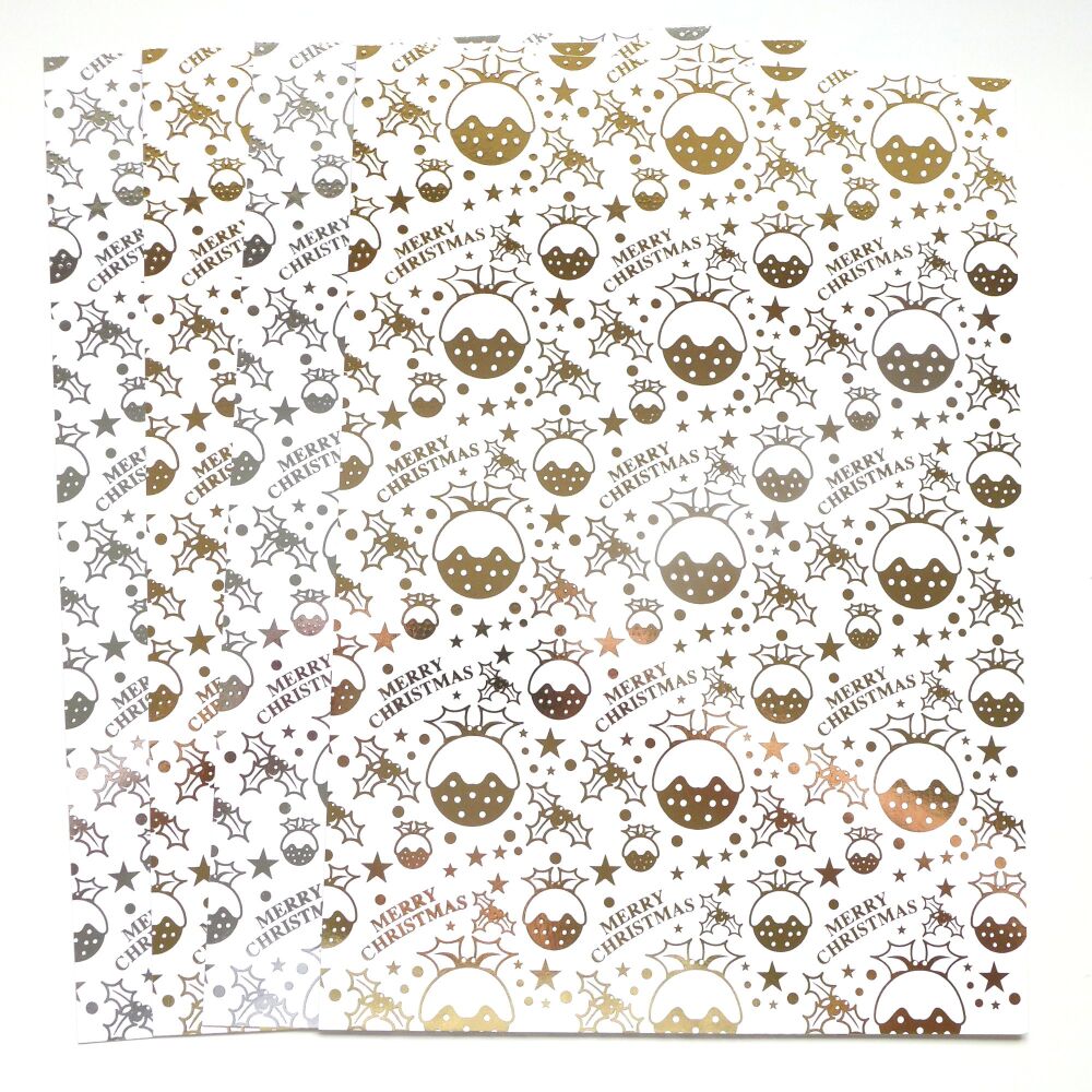 Foiled Christmas Pudding Card 4 Pack A4 Sheets