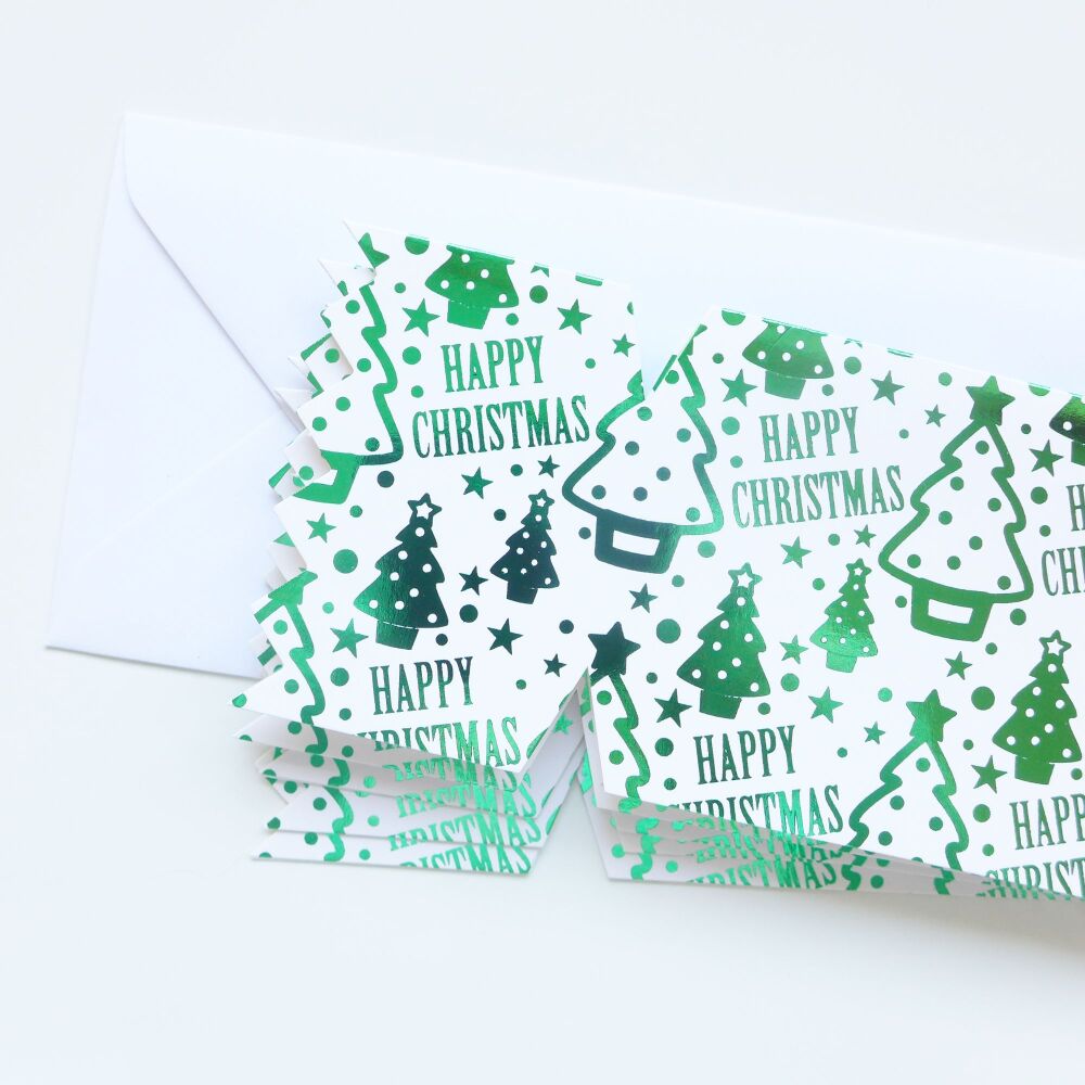 Christmas Cracker Shaped Card Blanks & Envelopes - Green Foiled Tree