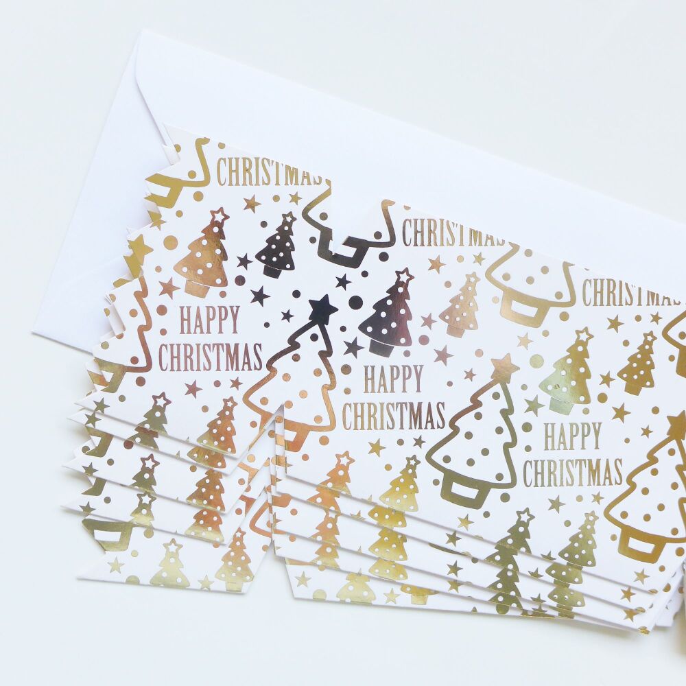 Christmas Cracker Shaped Card Blanks & Envelopes - Green Foiled Tree