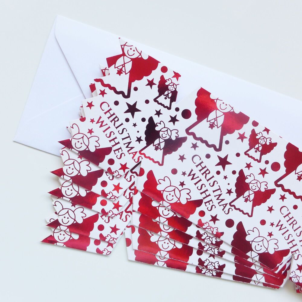 Christmas Cracker Shaped Card Blanks & Envelopes - Red Foiled Fairy/Angel