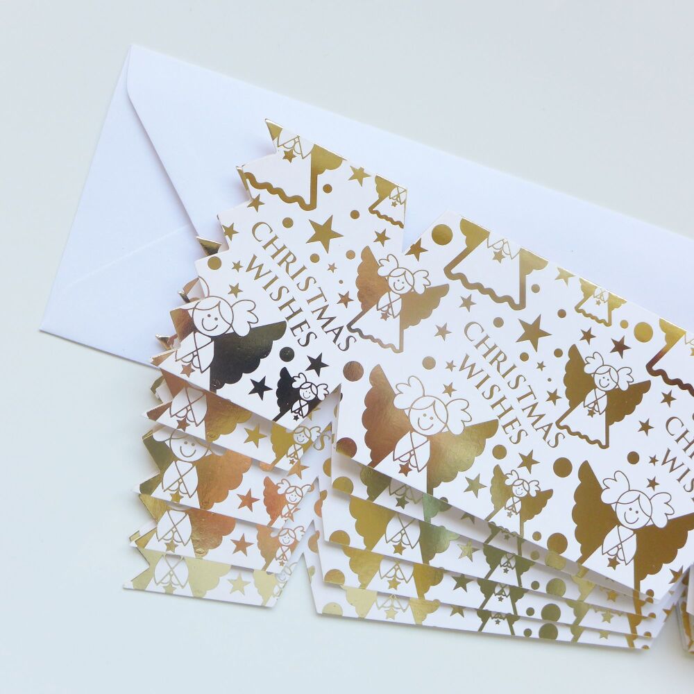 Christmas Cracker Shaped Card Blanks & Envelopes - Gold Foiled Fairy/Angel