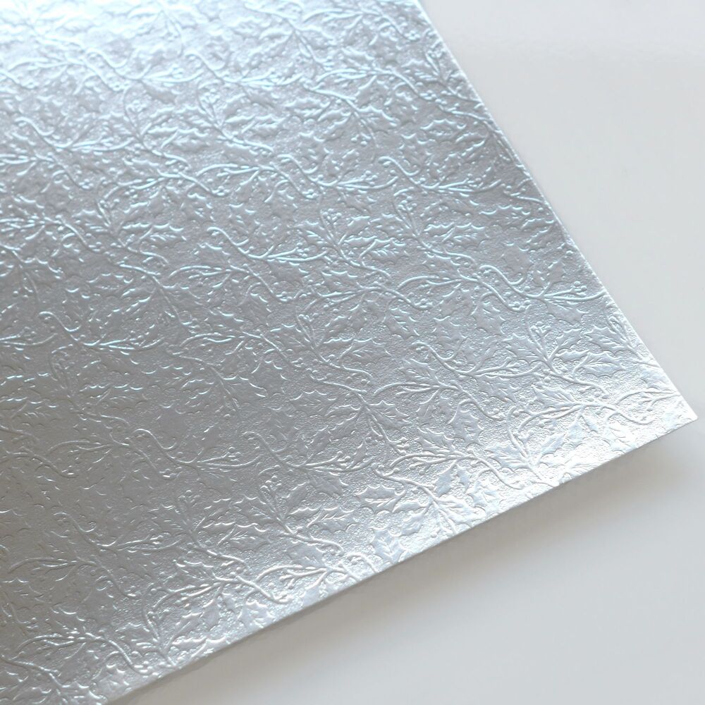Silver Embossed Holly Mirri Card 5 A4 Sheets