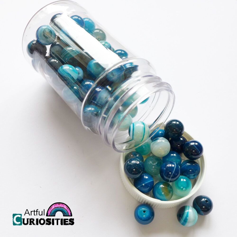 Beads - Jar of Multi-colour Teal Blue Beads - AC250