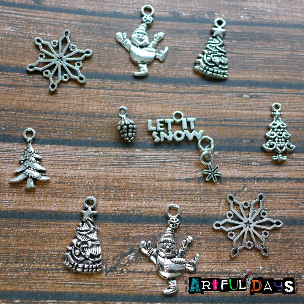 Silver Assorted Christmas Charms 10pcs