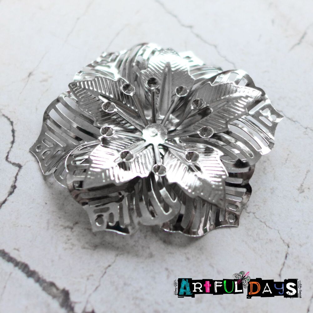 Christmas Poinsettia, Silver Tone Metal Flower