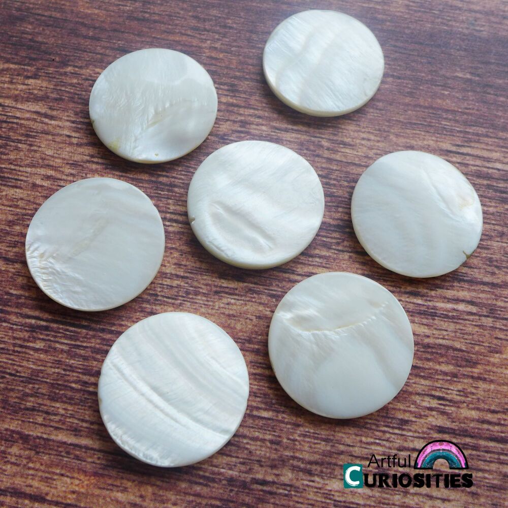 Beads - White Mother of Pearl Flat Beads 30mm - AC271