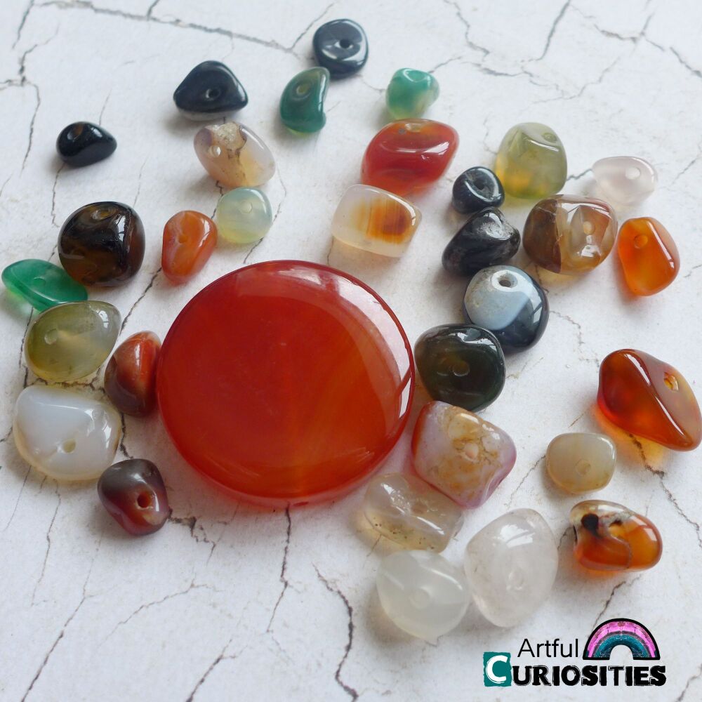 Beads - Colourful Agate Stone Bead Set - AC279