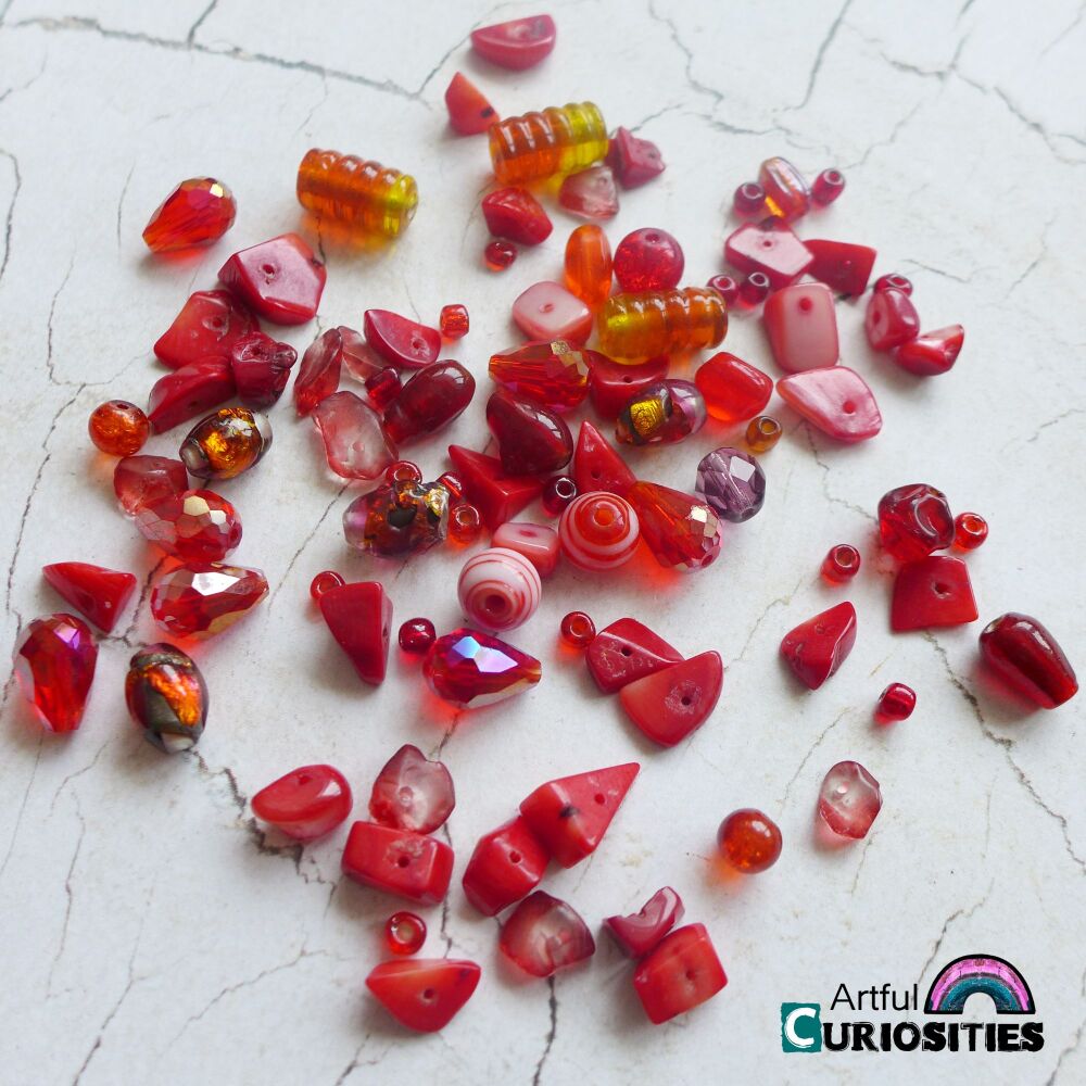 Beads - Assorted Style Mixed Beads - Red - AC281