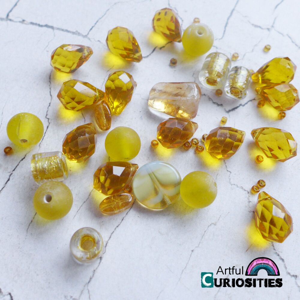 Beads - Assorted Style Mixed Beads - Yellow Amber - AC283
