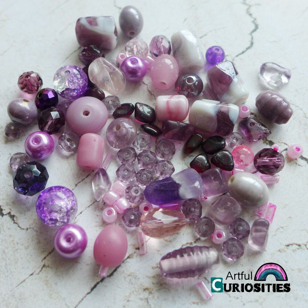 Beads - Assorted Style Mixed Beads - Pink/Purple - AC284