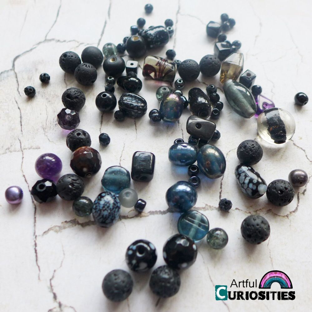 Beads - Assorted Style Beads - Black/Dark - AC291