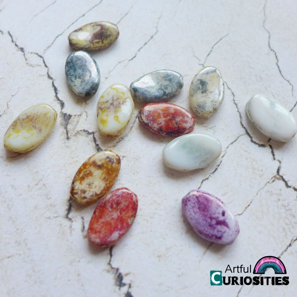 Beads - Marbled Effect Oval Beads - AC286