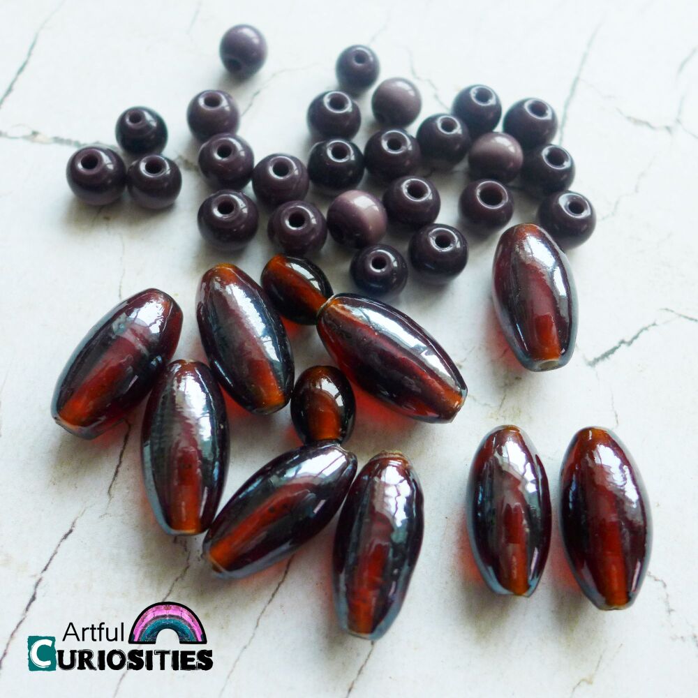 Beads - Assorted Style Beads - Dark Brown/Dark Plum - AC293
