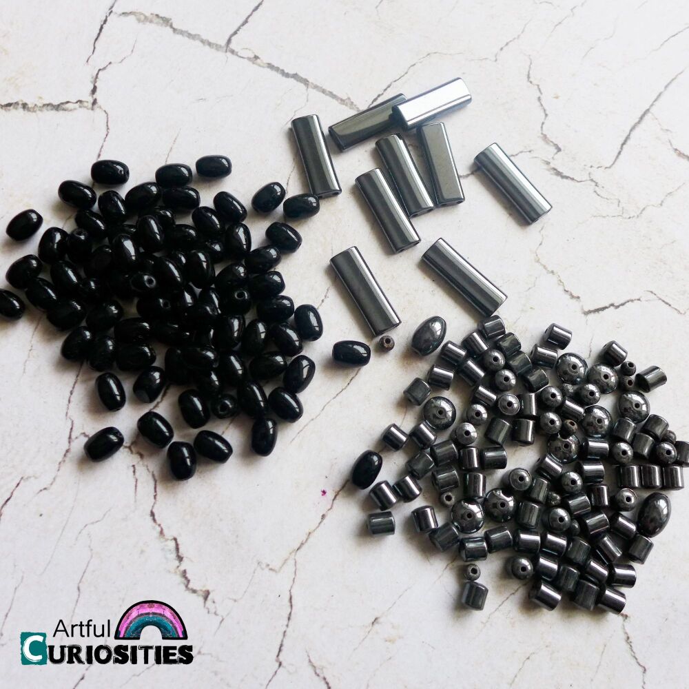 Beads - Three Styles Black/Black Metallic Beads - AC294
