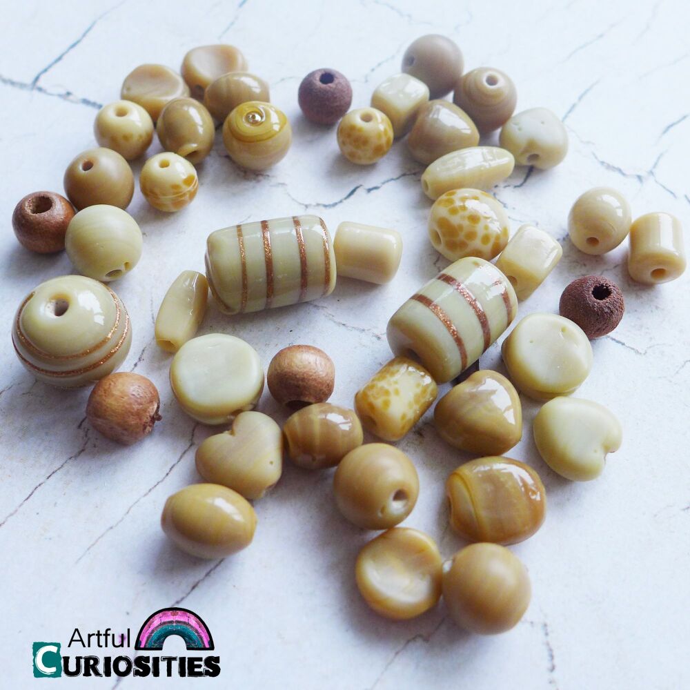 Beads - Assorted Shape Beads - Natural Colours - AC297