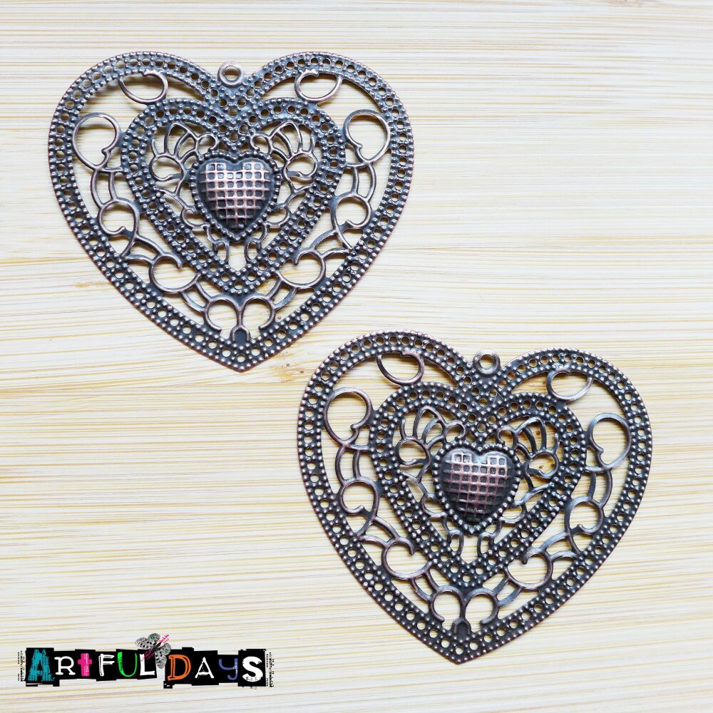 Copper Filigree Hearts (C040)